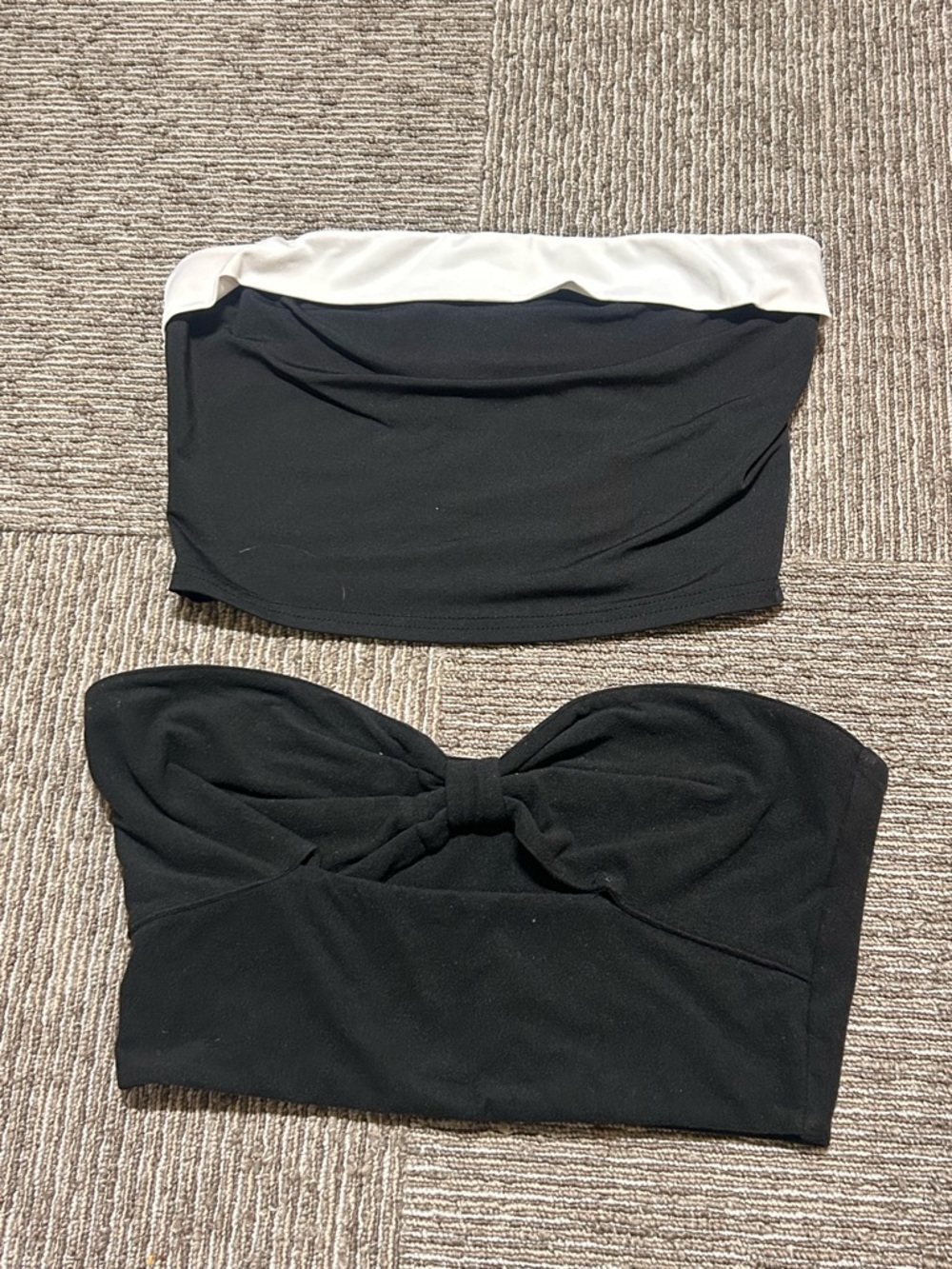 Black Strapless Bandeau Tops (Set of 2) - Black with White Trim